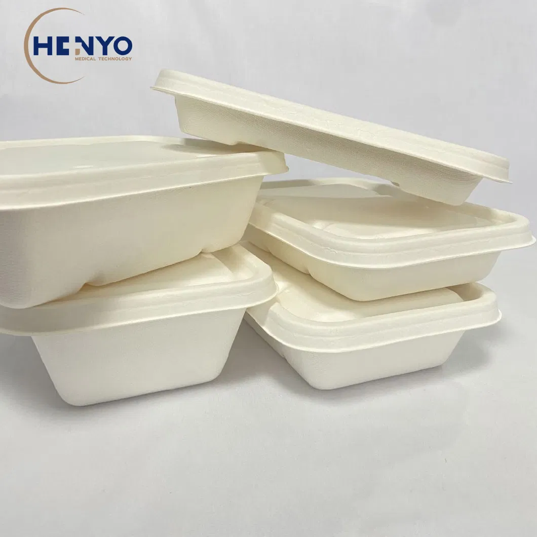 Disposable Biodegradable Bagasse Tableware 750ml Square Lunch Box Meal Box